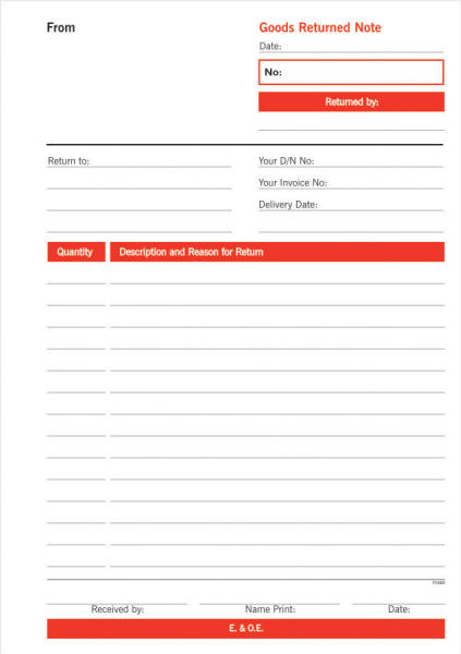 Goods Return Note Pads Rbe Stationery Manufacturers