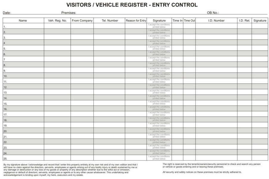 Visitor & Vehicle Register Spiral Bound Book RBE
