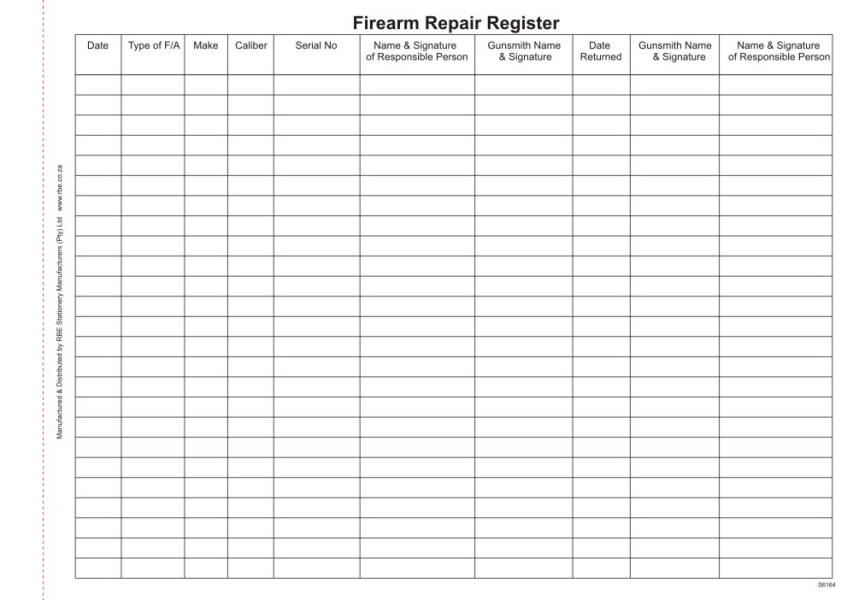 Security Firearm Repair Register RBE Stationery & Print